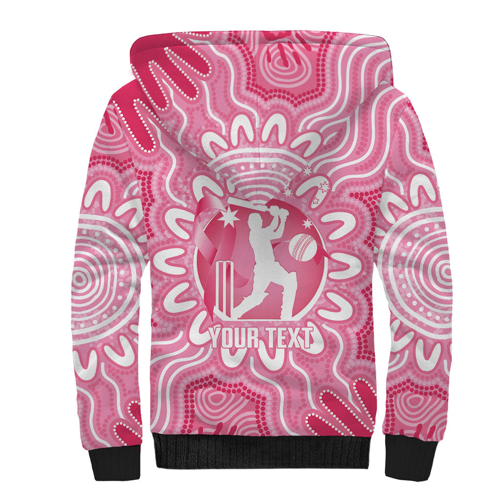 Australia Cricket Breast Cancer Personalised Sherpa Hoodie Pink Ribbon Aboriginal Art