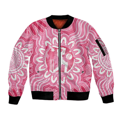 Australia Cricket Breast Cancer Personalised Sleeve Zip Bomber Jacket Pink Ribbon Aboriginal Art