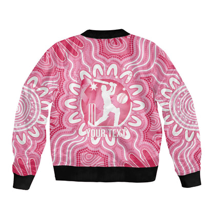 Australia Cricket Breast Cancer Personalised Sleeve Zip Bomber Jacket Pink Ribbon Aboriginal Art