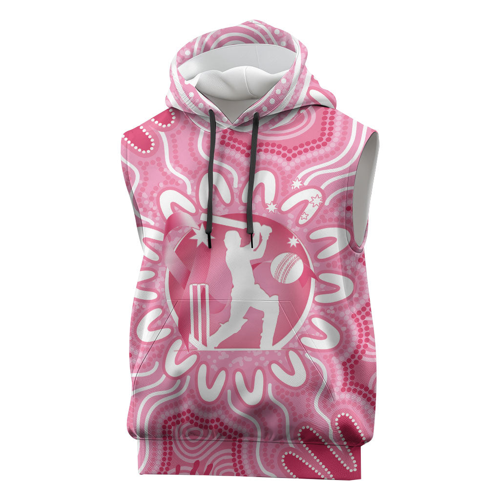 Australia Cricket Breast Cancer Personalised Sleeveless Hoodie Pink Ribbon Aboriginal Art