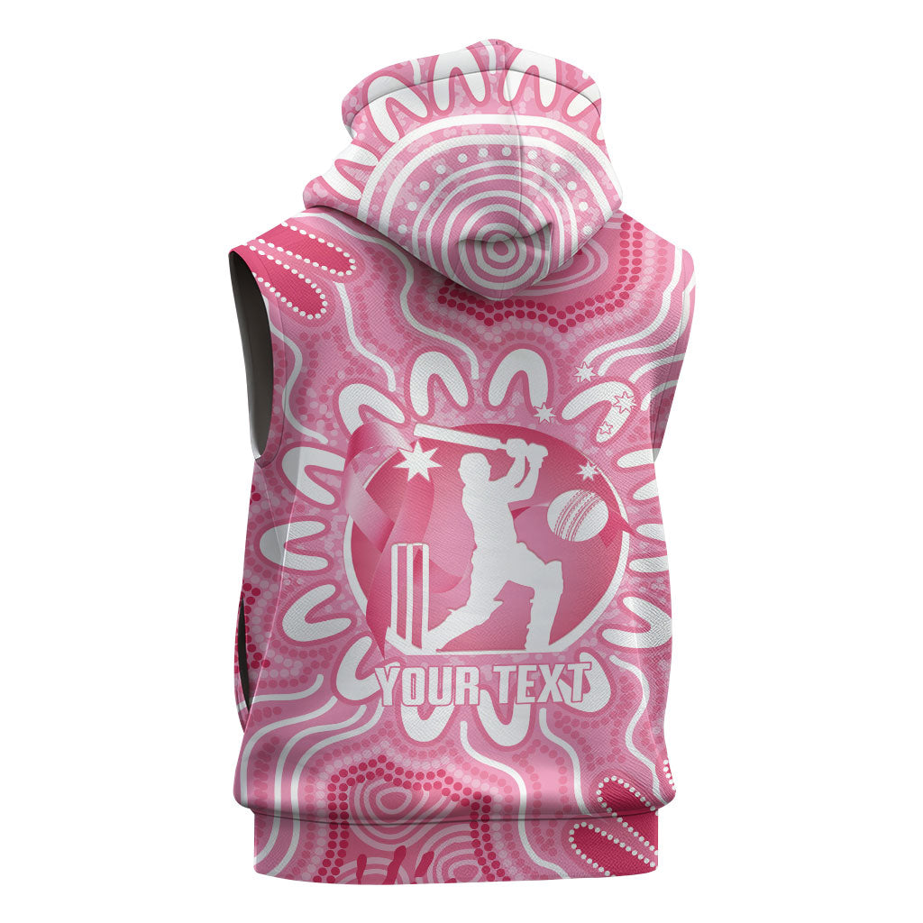 Australia Cricket Breast Cancer Personalised Sleeveless Hoodie Pink Ribbon Aboriginal Art