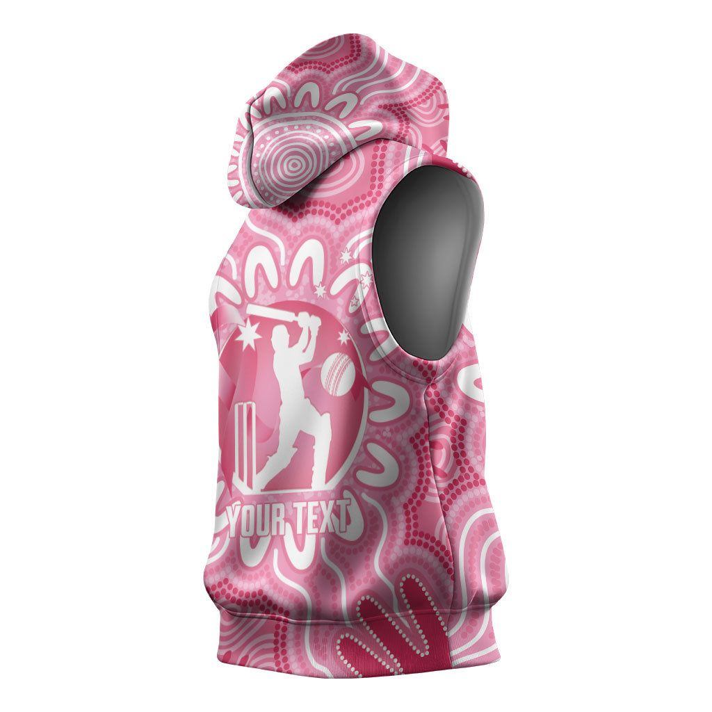 Australia Cricket Breast Cancer Personalised Sleeveless Hoodie Pink Ribbon Aboriginal Art