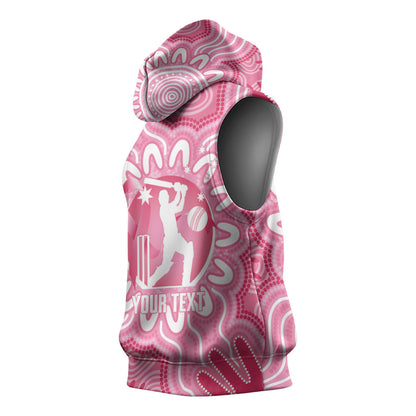 Australia Cricket Breast Cancer Personalised Sleeveless Hoodie Pink Ribbon Aboriginal Art