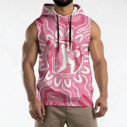 Australia Cricket Breast Cancer Personalised Sleeveless Hoodie Pink Ribbon Aboriginal Art