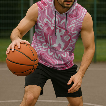 Australia Cricket Breast Cancer Personalised Sleeveless Hoodie Pink Ribbon Aboriginal Art