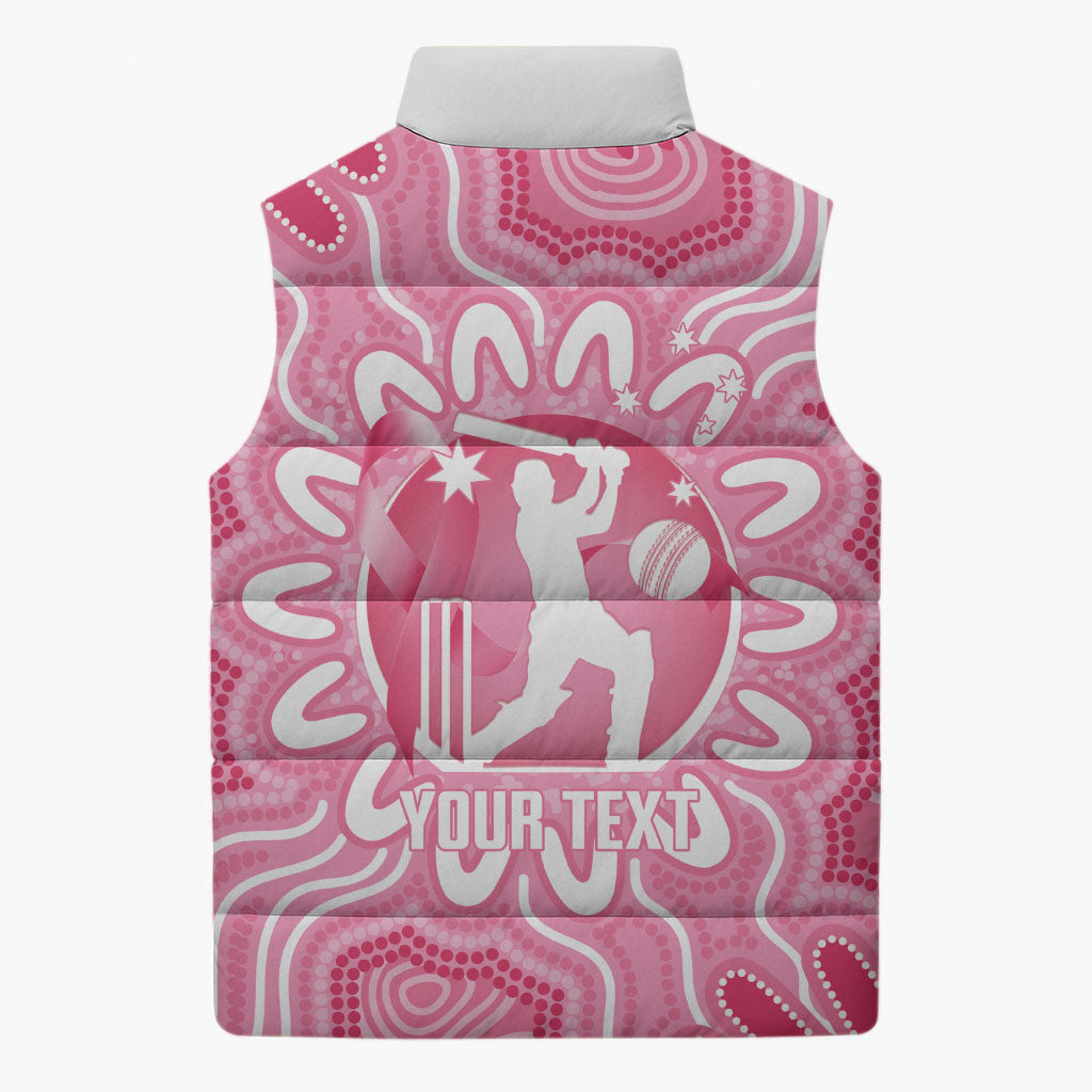 Australia Cricket Breast Cancer Personalised Sleeveless Puffer Jacket Pink Ribbon Aboriginal Art