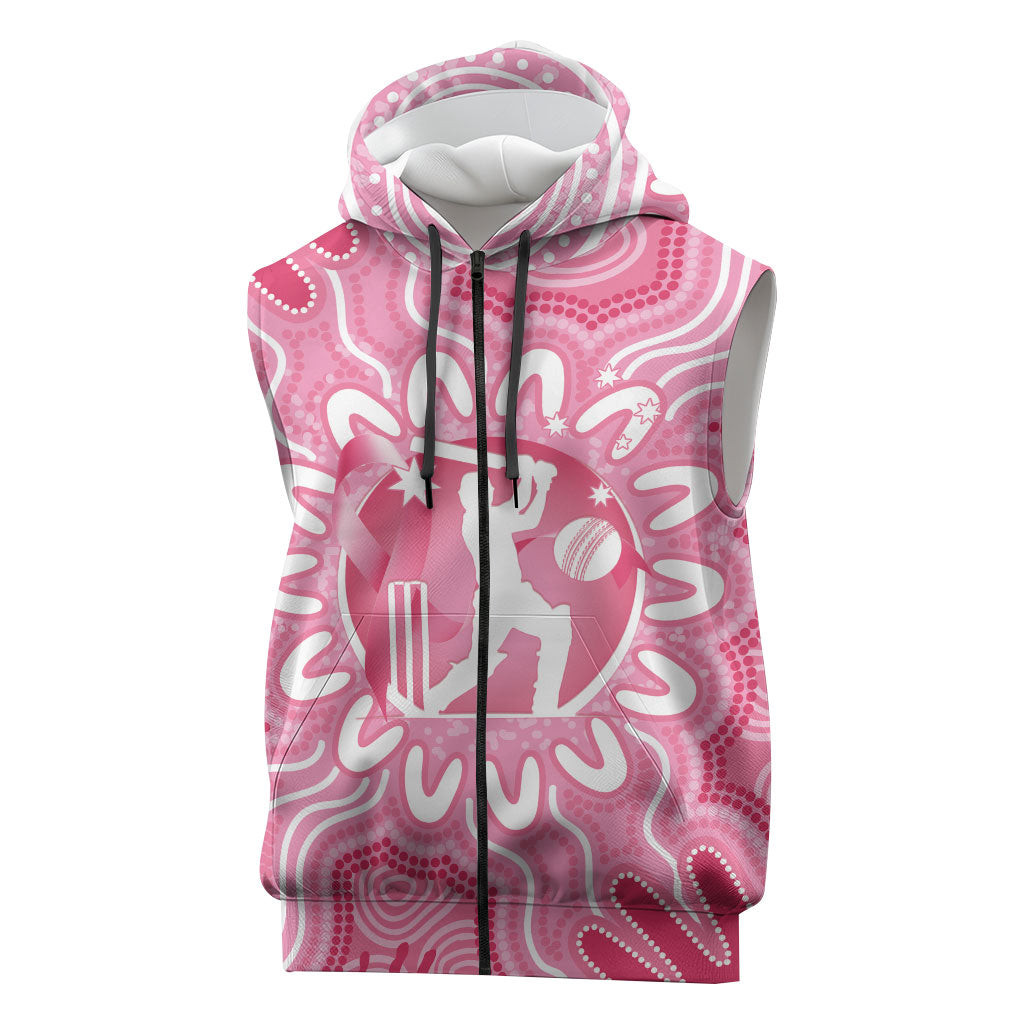 Australia Cricket Breast Cancer Personalised Sleeveless Zip Hoodie Pink Ribbon Aboriginal Art