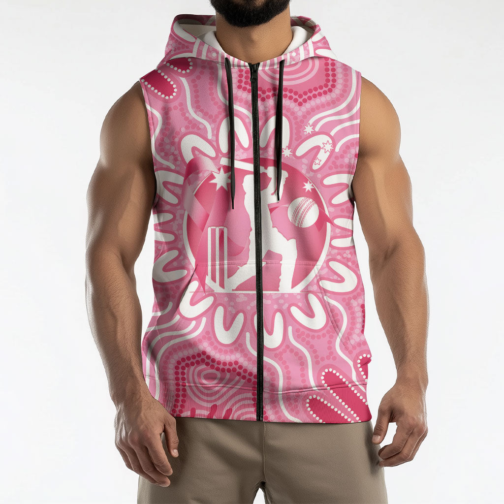 Australia Cricket Breast Cancer Personalised Sleeveless Zip Hoodie Pink Ribbon Aboriginal Art