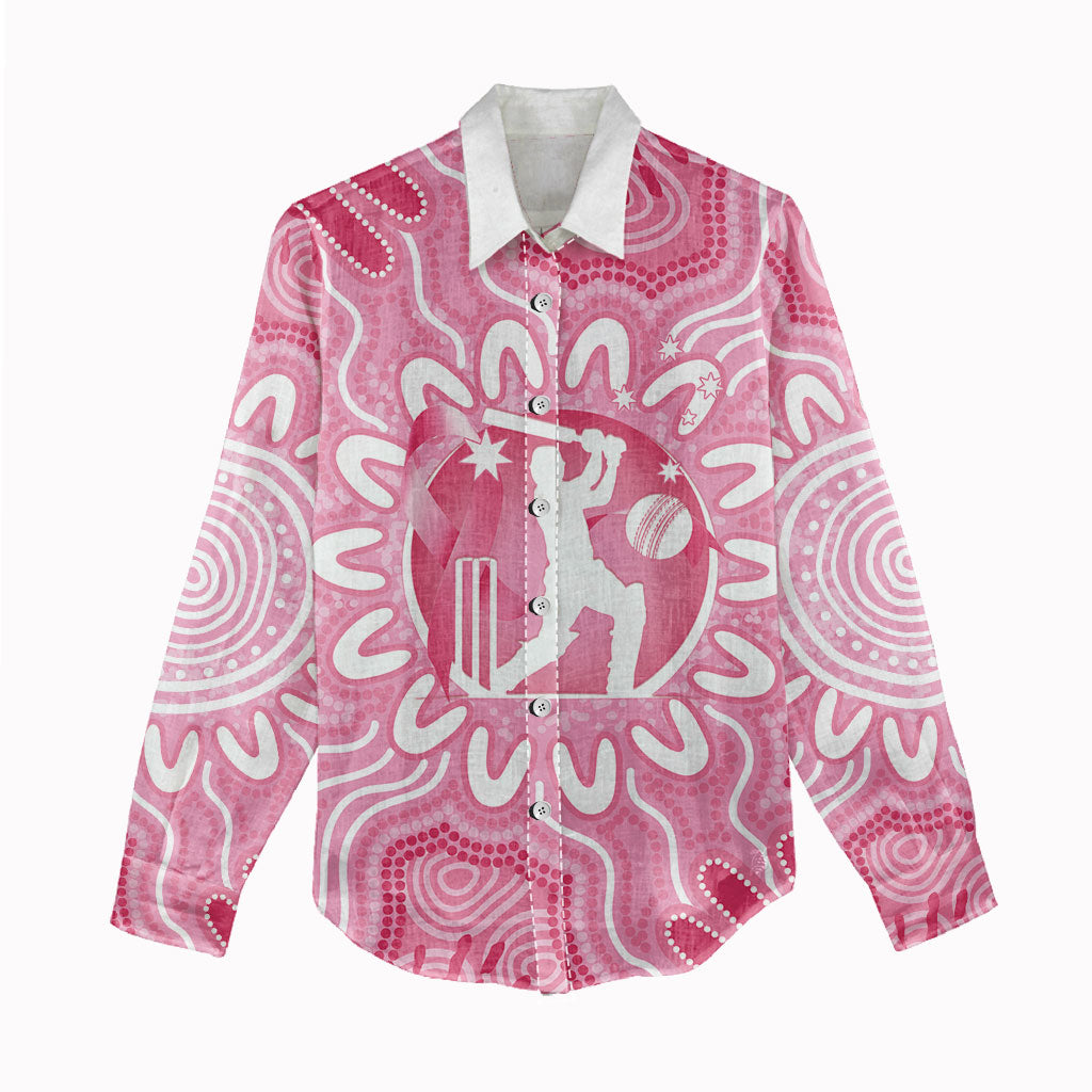 Australia Cricket Breast Cancer Personalised Women Casual Shirt Pink Ribbon Aboriginal Art