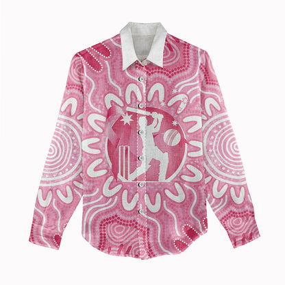 Australia Cricket Breast Cancer Personalised Women Casual Shirt Pink Ribbon Aboriginal Art