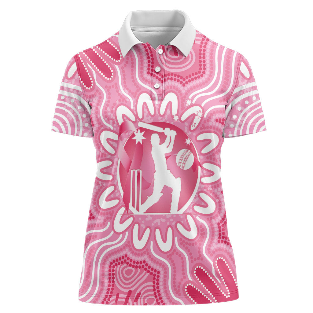 Australia Cricket Breast Cancer Personalised Women Polo Shirt Pink Ribbon Aboriginal Art