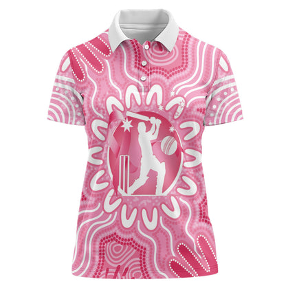 Australia Cricket Breast Cancer Personalised Women Polo Shirt Pink Ribbon Aboriginal Art