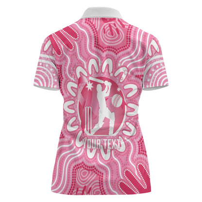 Australia Cricket Breast Cancer Personalised Women Polo Shirt Pink Ribbon Aboriginal Art