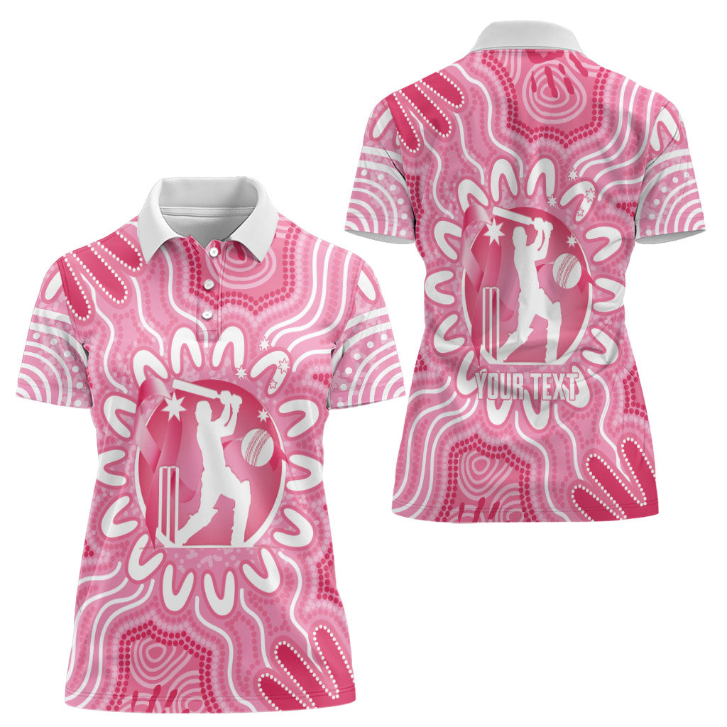 Australia Cricket Breast Cancer Personalised Women Polo Shirt Pink Ribbon Aboriginal Art
