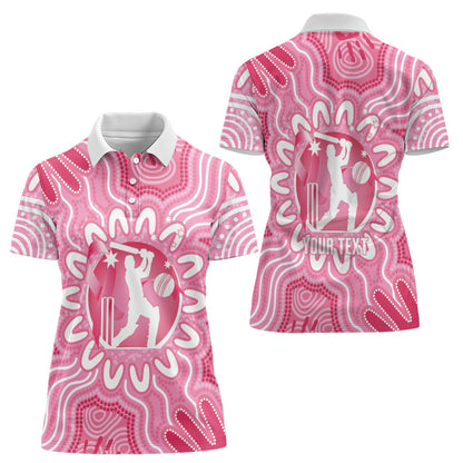Australia Cricket Breast Cancer Personalised Women Polo Shirt Pink Ribbon Aboriginal Art