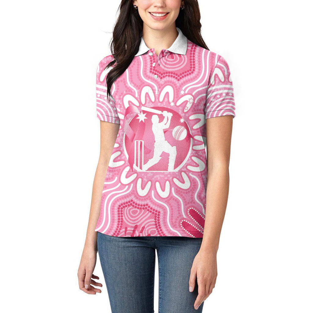 Australia Cricket Breast Cancer Personalised Women Polo Shirt Pink Ribbon Aboriginal Art