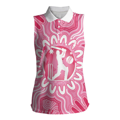 Australia Cricket Breast Cancer Personalised Women Sleeveless Polo Shirt Pink Ribbon Aboriginal Art