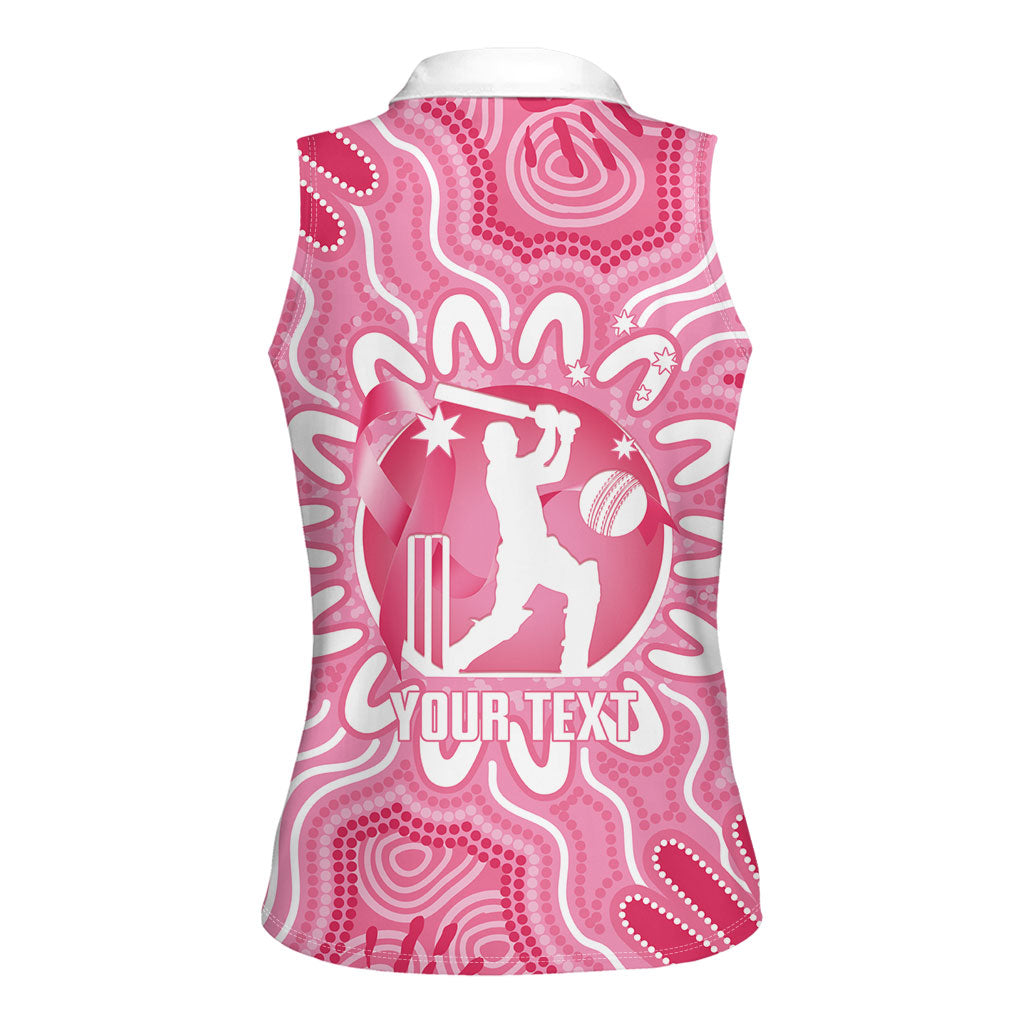 Australia Cricket Breast Cancer Personalised Women Sleeveless Polo Shirt Pink Ribbon Aboriginal Art