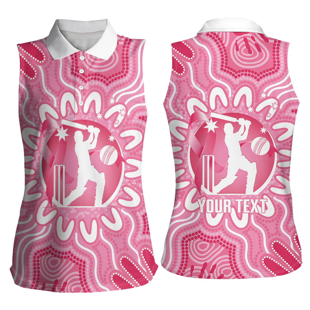 Australia Cricket Breast Cancer Personalised Women Sleeveless Polo Shirt Pink Ribbon Aboriginal Art
