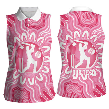 Australia Cricket Breast Cancer Personalised Women Sleeveless Polo Shirt Pink Ribbon Aboriginal Art