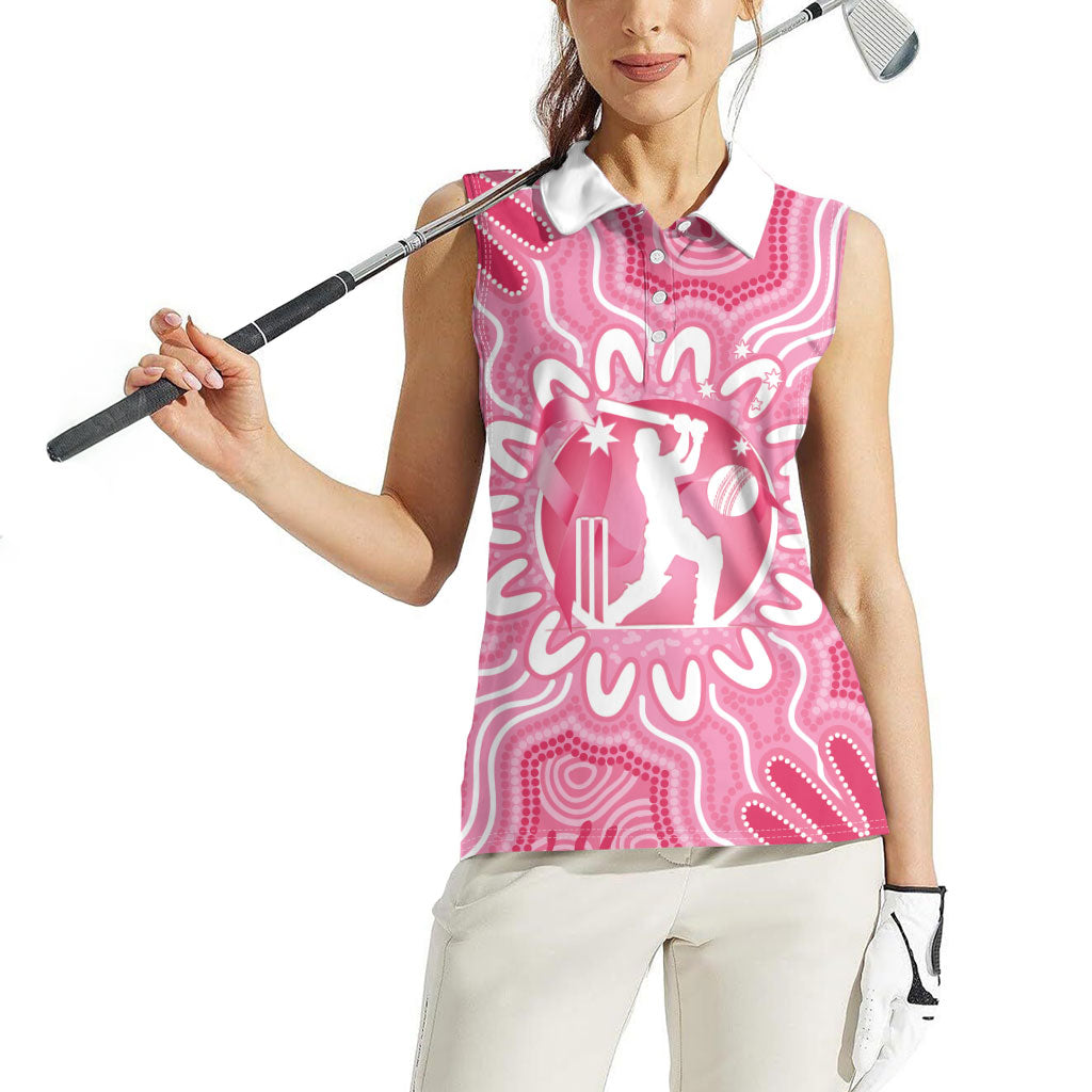 Australia Cricket Breast Cancer Personalised Women Sleeveless Polo Shirt Pink Ribbon Aboriginal Art
