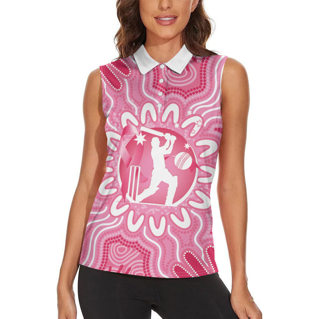 Australia Cricket Breast Cancer Personalised Women Sleeveless Polo Shirt Pink Ribbon Aboriginal Art
