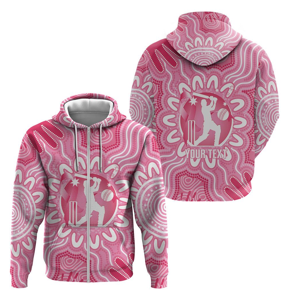Australia Cricket Breast Cancer Personalised Zip Hoodie Pink Ribbon Aboriginal Art