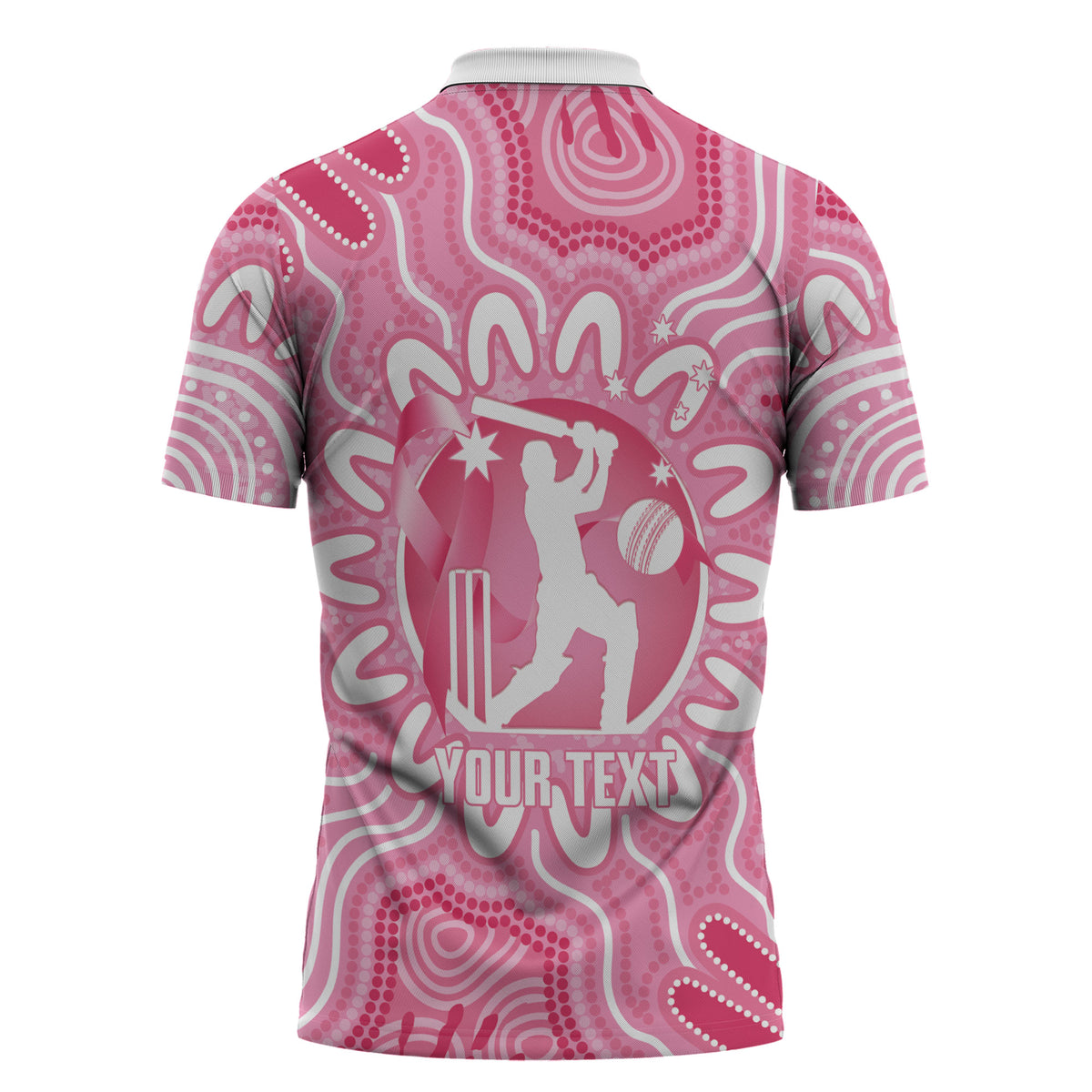 Australia Cricket Breast Cancer Personalised Zipper Polo Shirt Pink Ribbon Aboriginal Art