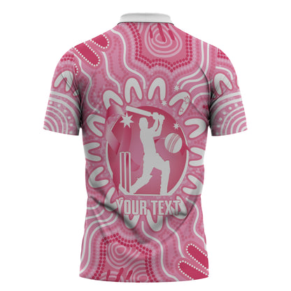 Australia Cricket Breast Cancer Personalised Zipper Polo Shirt Pink Ribbon Aboriginal Art