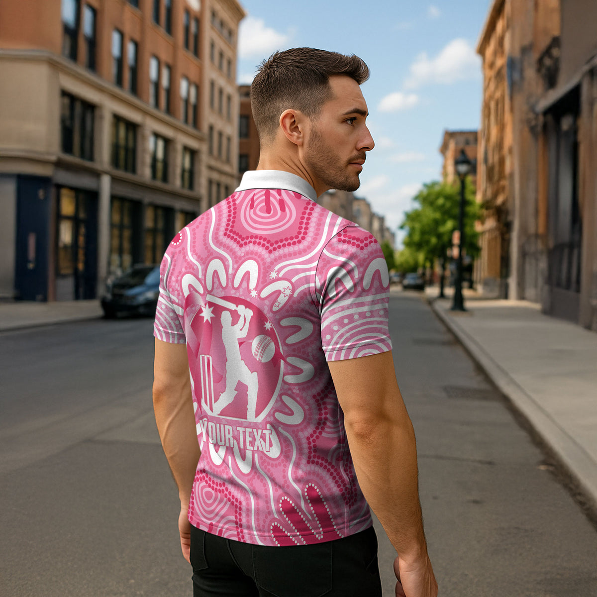 Australia Cricket Breast Cancer Personalised Zipper Polo Shirt Pink Ribbon Aboriginal Art