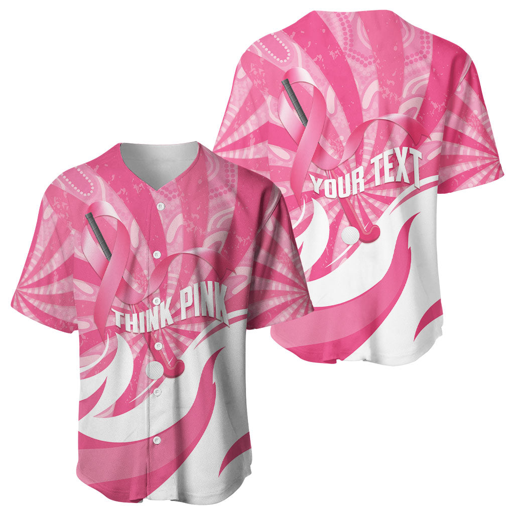 Australia Field Hockey Breast Cancer Personalised Baseball Jersey Think Pink Ribbon Aboriginal Art