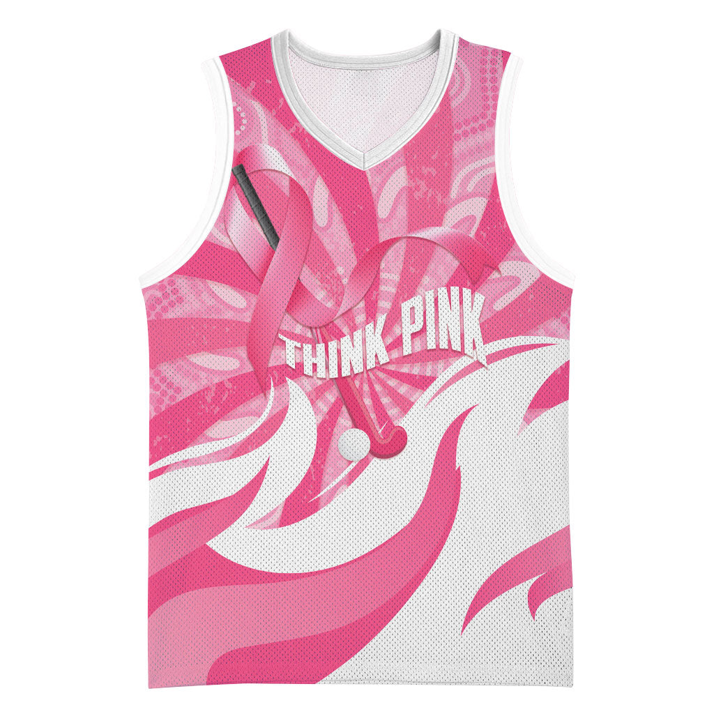 Australia Field Hockey Breast Cancer Personalised Basketball Jersey Think Pink Ribbon Aboriginal Art