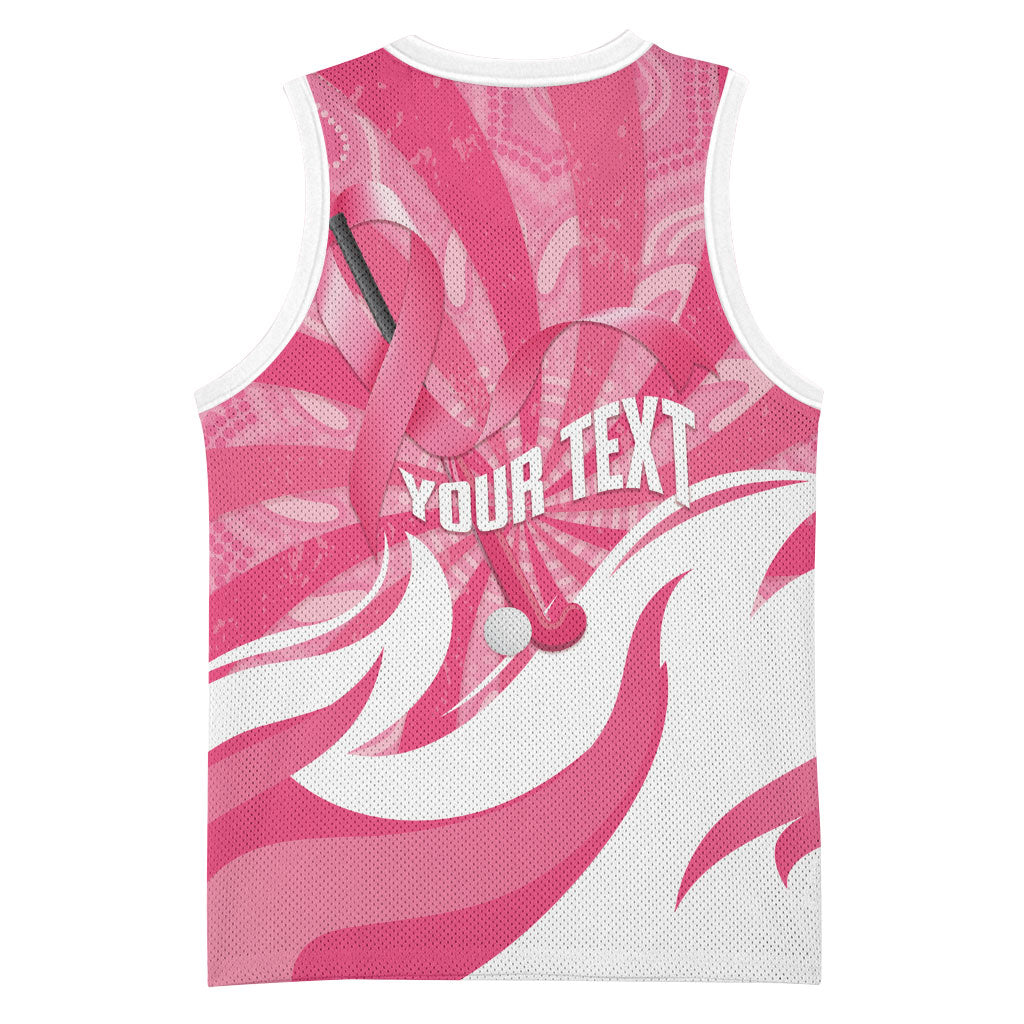 Australia Field Hockey Breast Cancer Personalised Basketball Jersey Think Pink Ribbon Aboriginal Art
