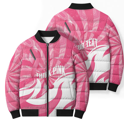 Australia Field Hockey Breast Cancer Personalised Bomber Puffer Jacket Think Pink Ribbon Aboriginal Art