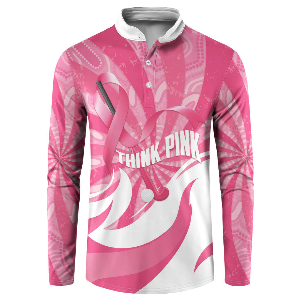 Australia Field Hockey Breast Cancer Personalised Button Sweatshirt Think Pink Ribbon Aboriginal Art