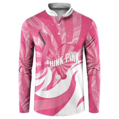 Australia Field Hockey Breast Cancer Personalised Button Sweatshirt Think Pink Ribbon Aboriginal Art