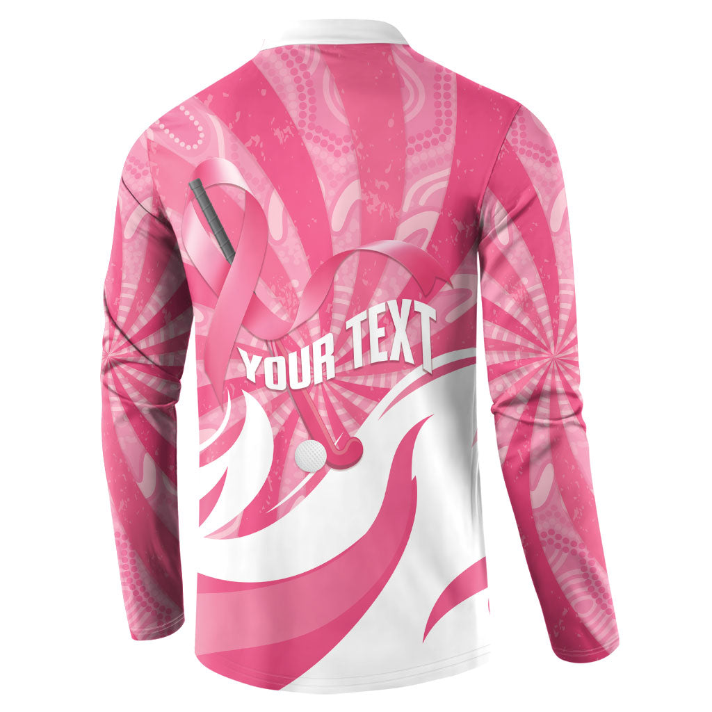 Australia Field Hockey Breast Cancer Personalised Button Sweatshirt Think Pink Ribbon Aboriginal Art