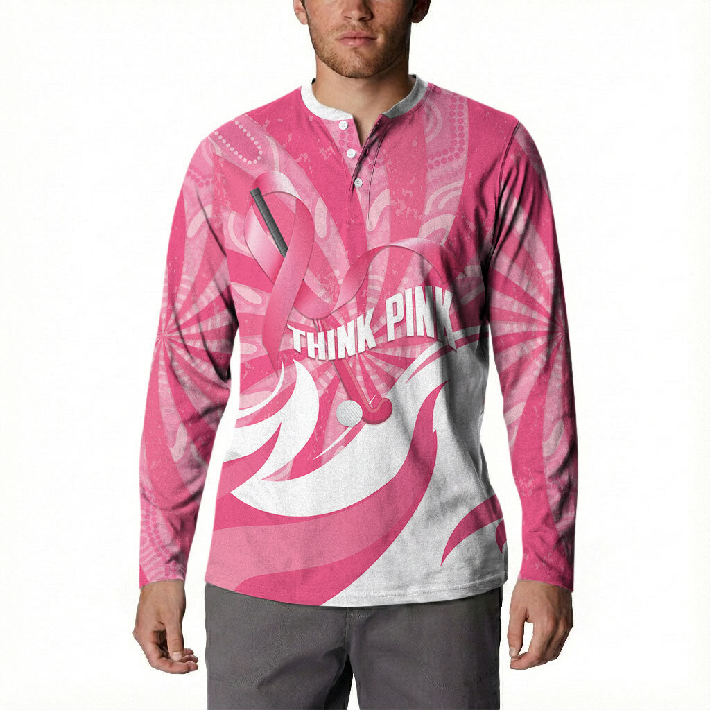 Australia Field Hockey Breast Cancer Personalised Button Sweatshirt Think Pink Ribbon Aboriginal Art