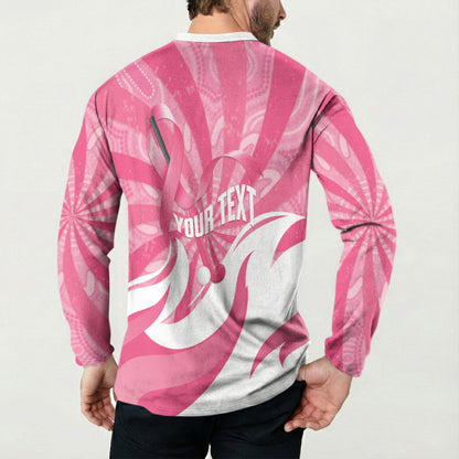 Australia Field Hockey Breast Cancer Personalised Button Sweatshirt Think Pink Ribbon Aboriginal Art