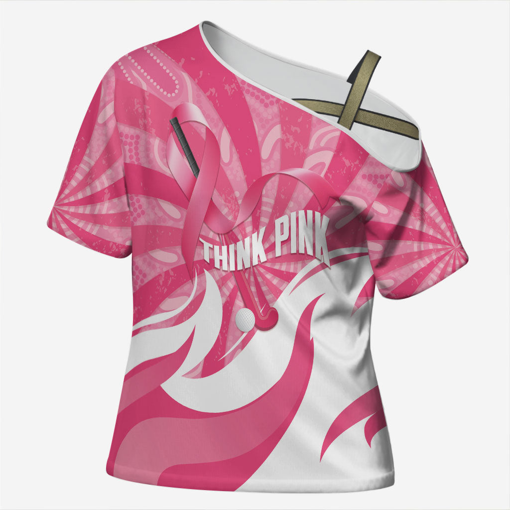 Australia Field Hockey Breast Cancer Personalised Cross Shoulder Shirt Think Pink Ribbon Aboriginal Art