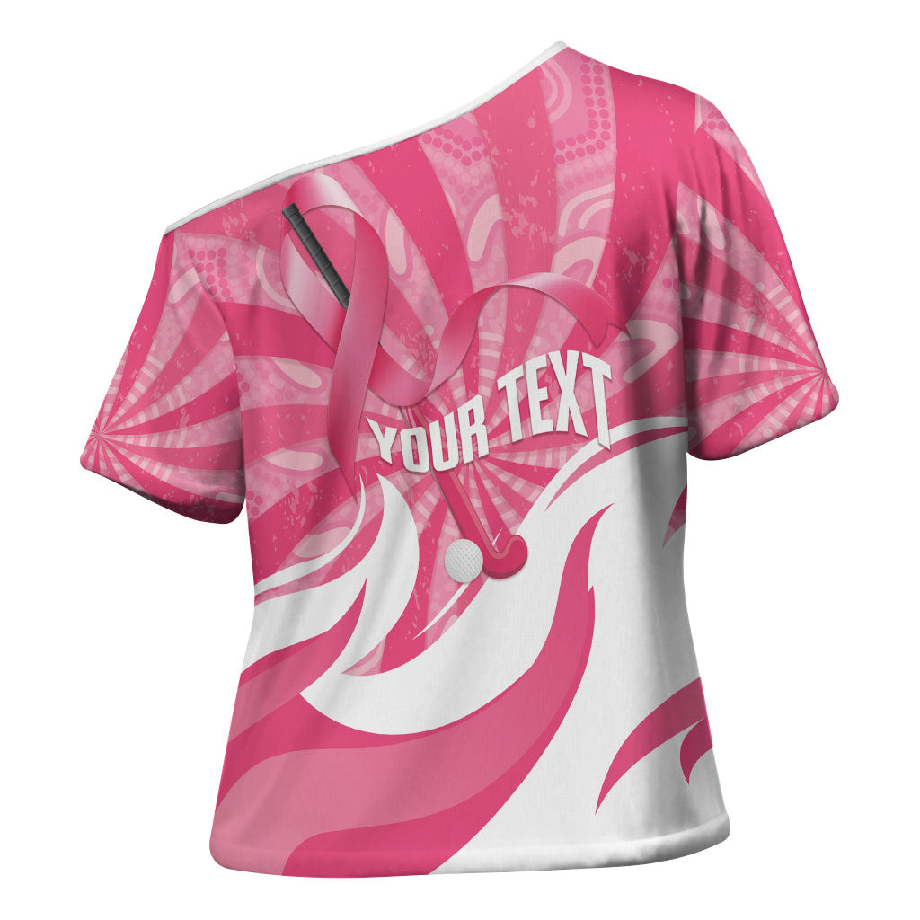 Australia Field Hockey Breast Cancer Personalised Cross Shoulder Shirt Think Pink Ribbon Aboriginal Art