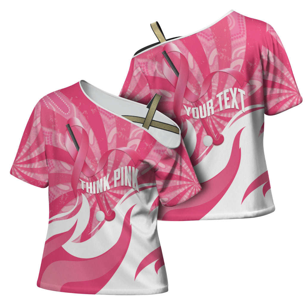 Australia Field Hockey Breast Cancer Personalised Cross Shoulder Shirt Think Pink Ribbon Aboriginal Art