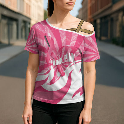 Australia Field Hockey Breast Cancer Personalised Cross Shoulder Shirt Think Pink Ribbon Aboriginal Art
