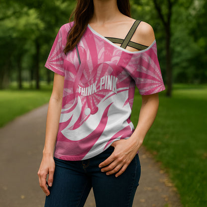 Australia Field Hockey Breast Cancer Personalised Cross Shoulder Shirt Think Pink Ribbon Aboriginal Art