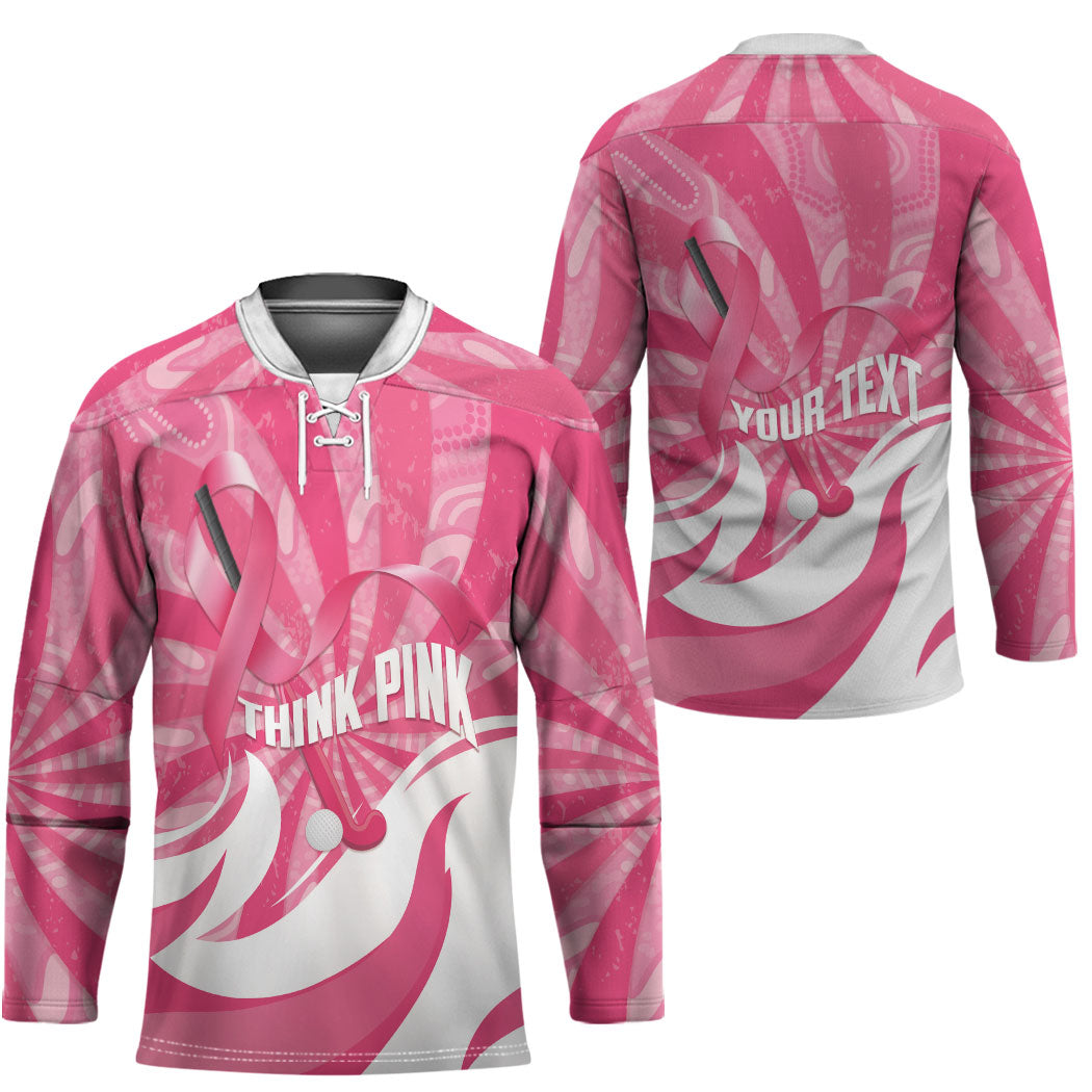 Australia Field Hockey Breast Cancer Personalised Hockey Jersey Think Pink Ribbon Aboriginal Art