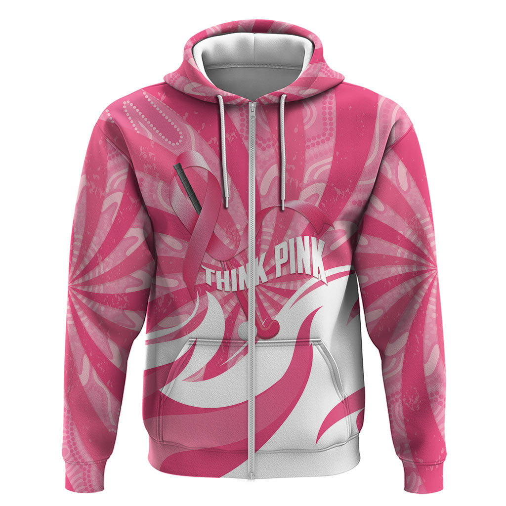 Australia Field Hockey Breast Cancer Personalised Hoodie Think Pink Ribbon Aboriginal Art
