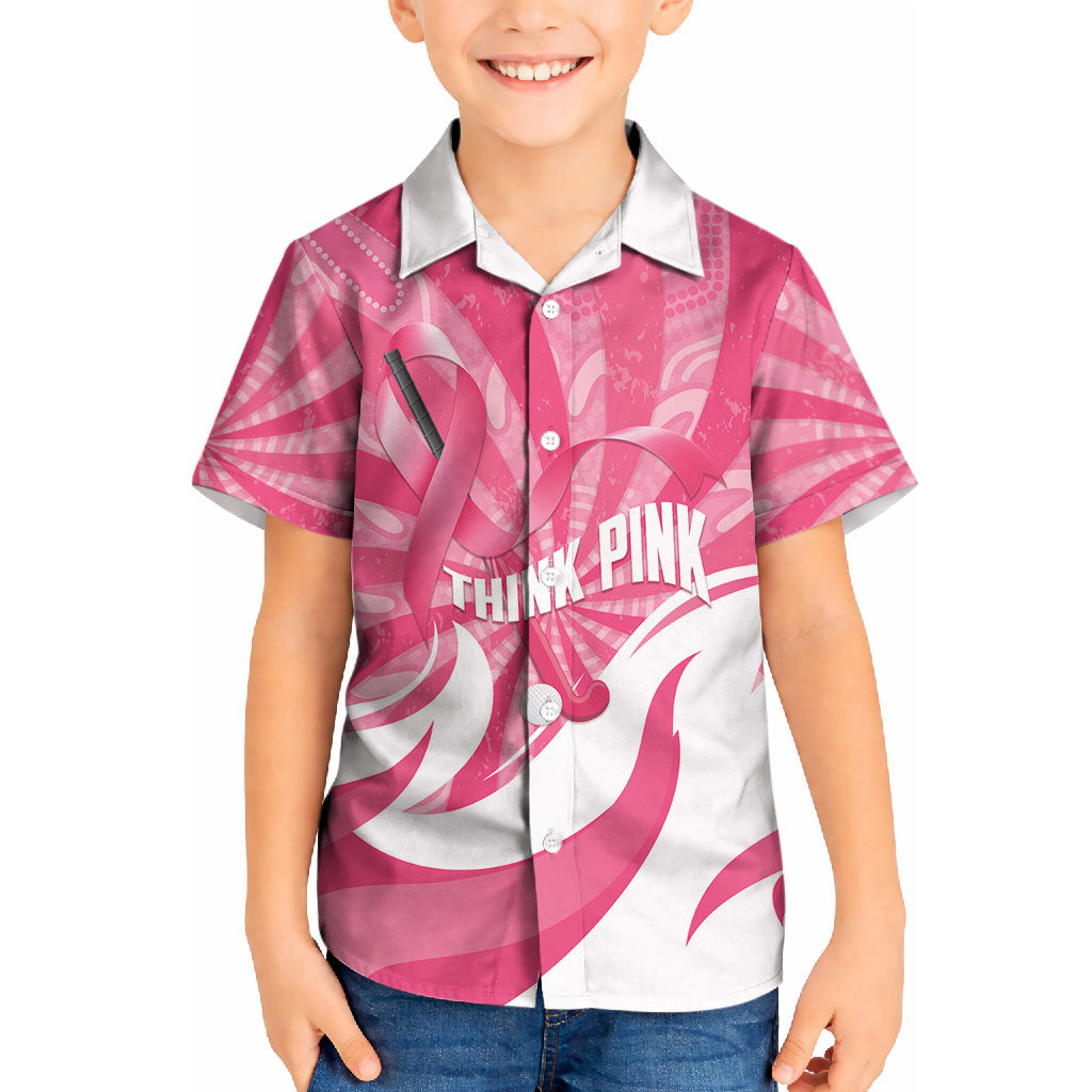 Australia Field Hockey Breast Cancer Personalised Kid Hawaiian Shirt Think Pink Ribbon Aboriginal Art