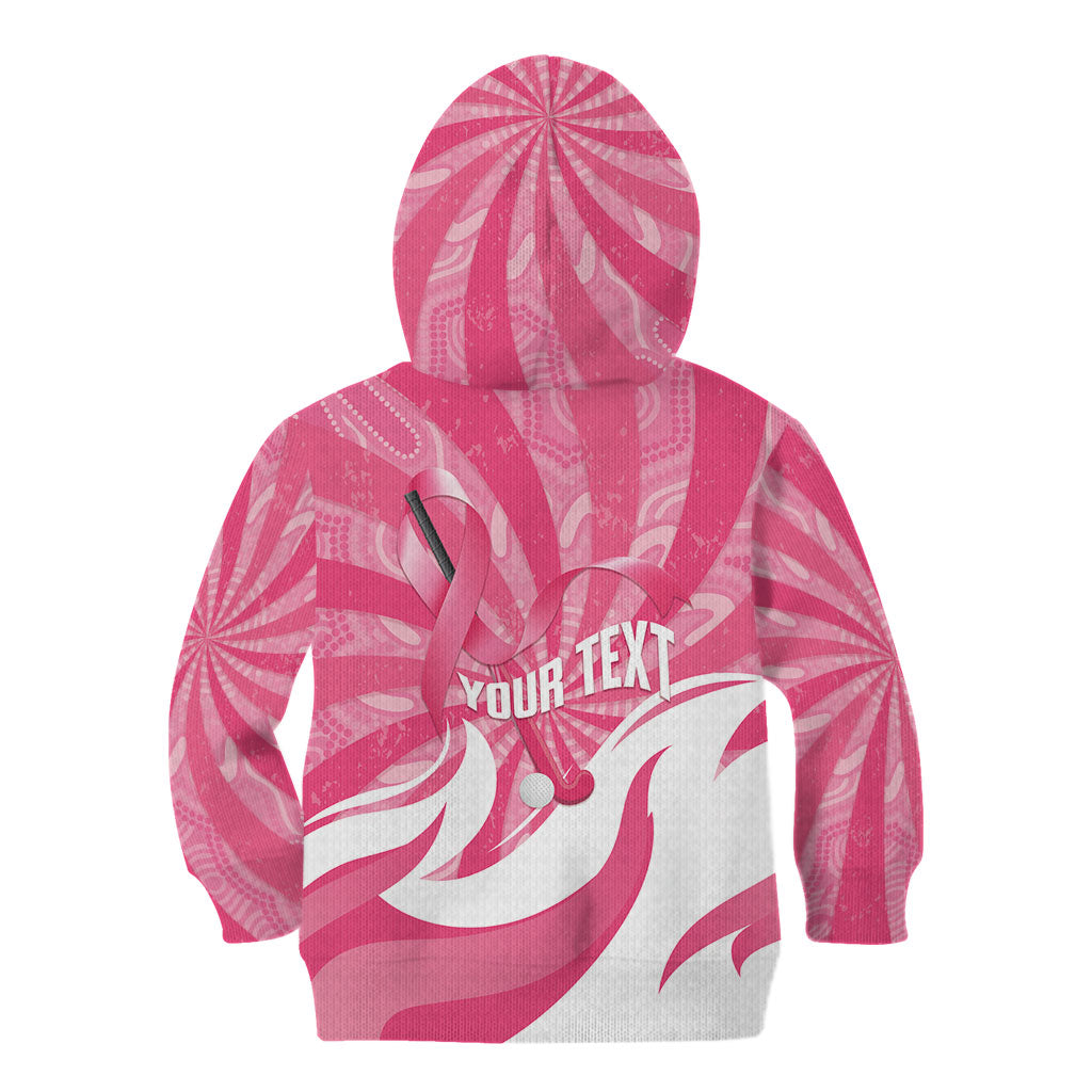 Australia Field Hockey Breast Cancer Personalised Kid Hoodie Think Pink Ribbon Aboriginal Art