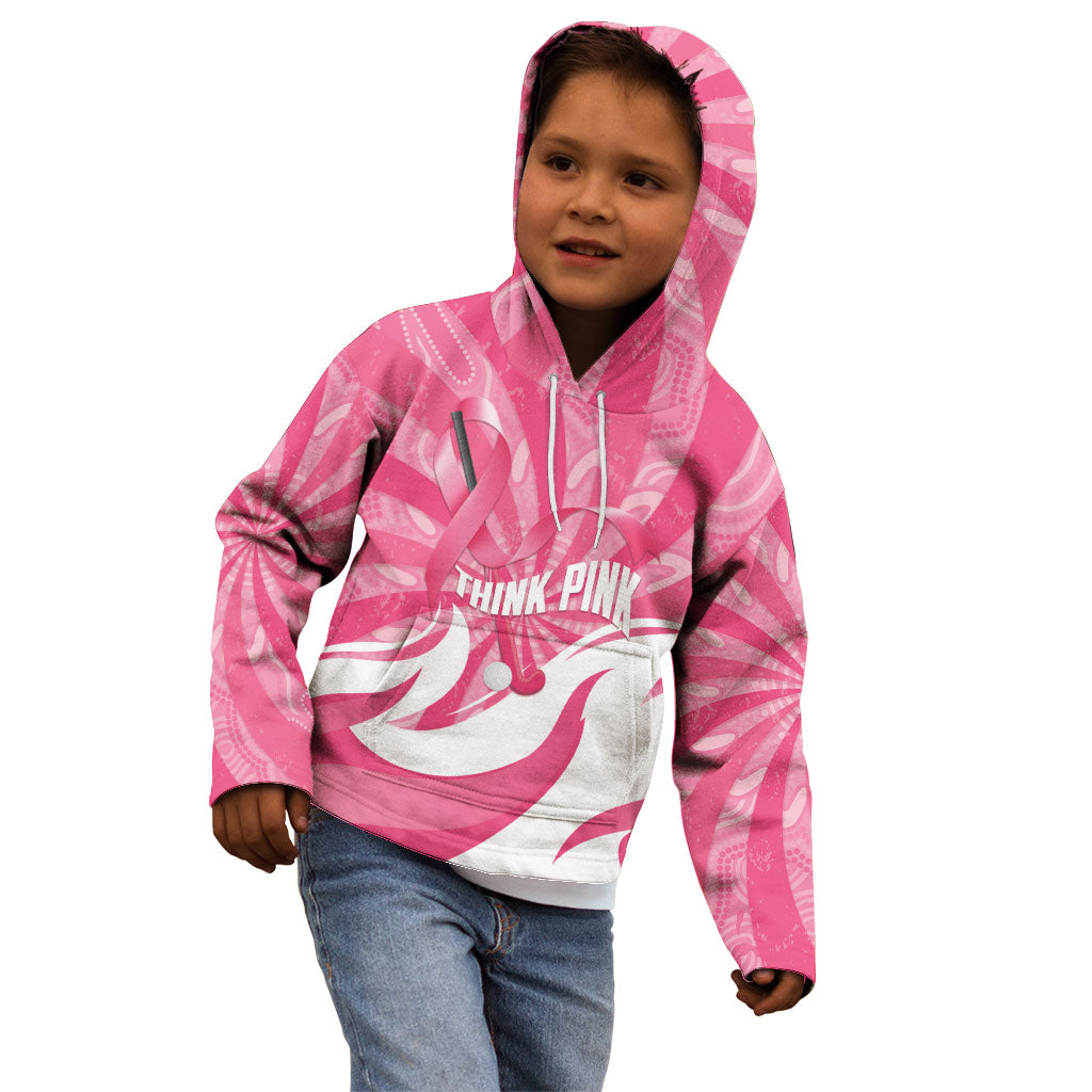 Australia Field Hockey Breast Cancer Personalised Kid Hoodie Think Pink Ribbon Aboriginal Art