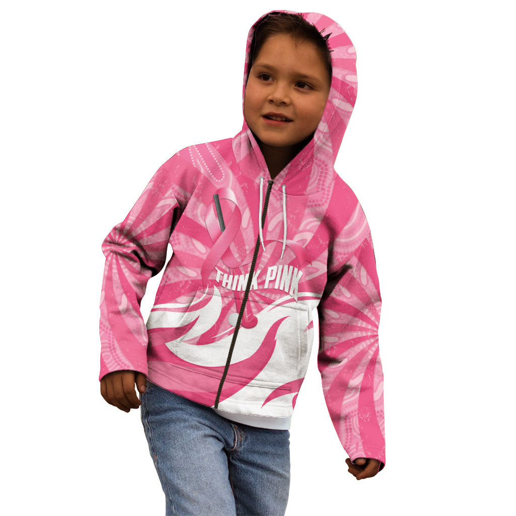 Australia Field Hockey Breast Cancer Personalised Kid Hoodie Think Pink Ribbon Aboriginal Art